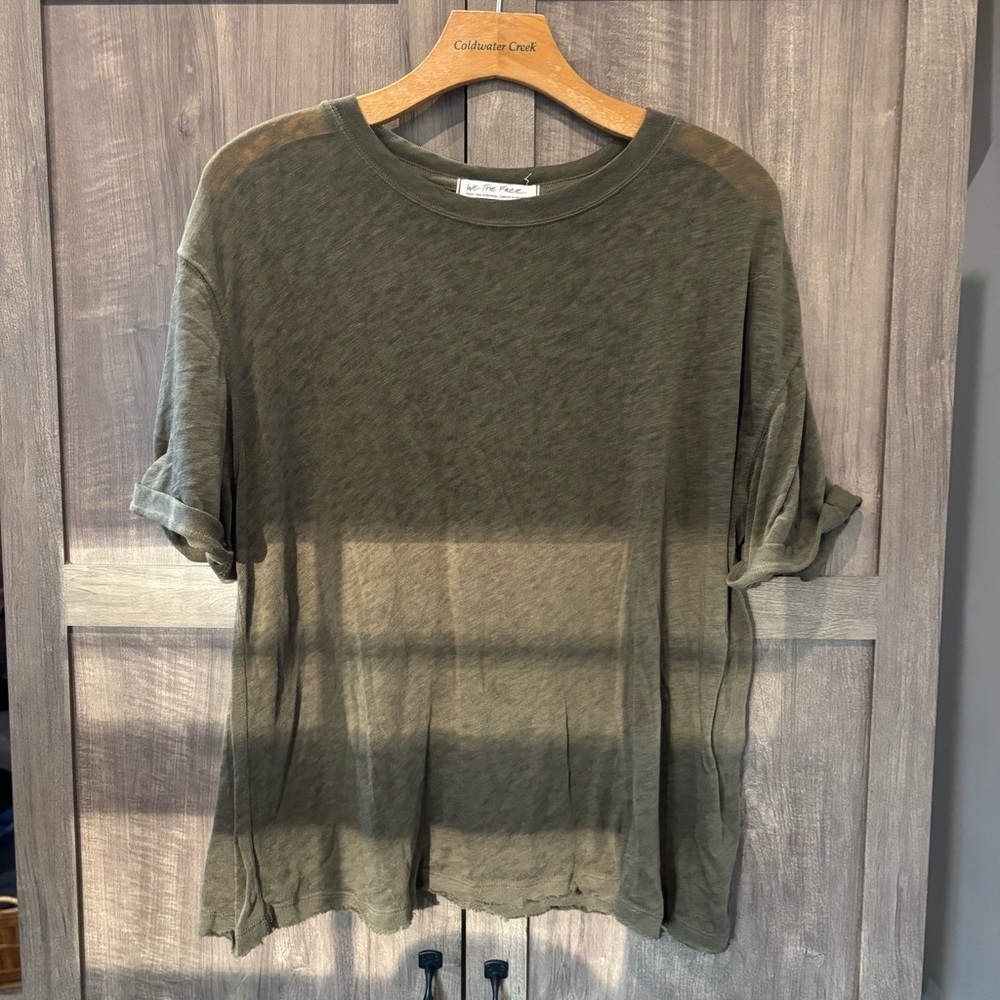 We The Free People T-shirt Small‎ Green Boxy Short Sleeve semi sheer